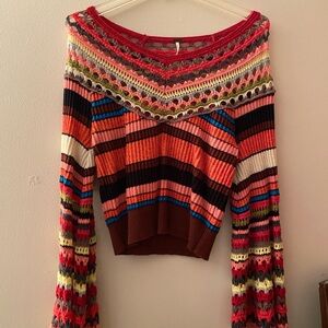 Free People Colorful Off-the-Shoulder Sweater